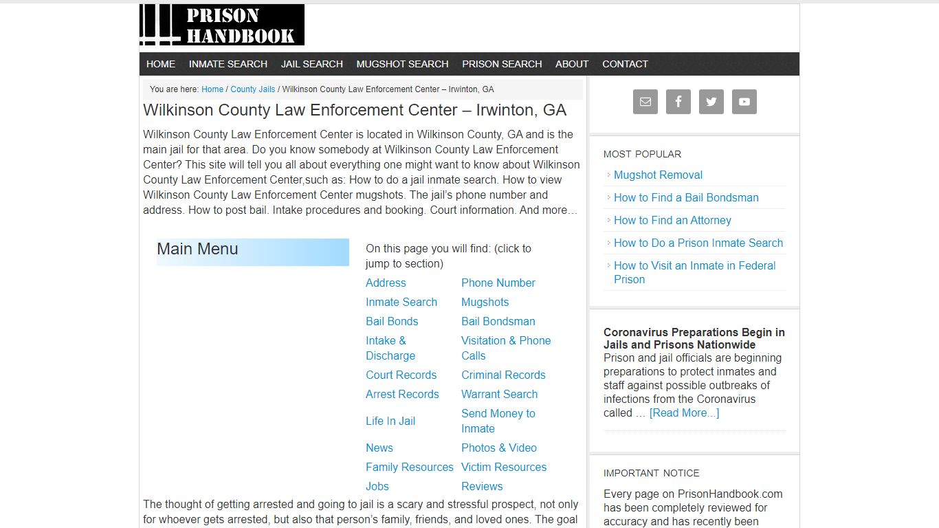 Wilkinson County Law Enforcement Center – Irwinton, GA - Prison Handbook